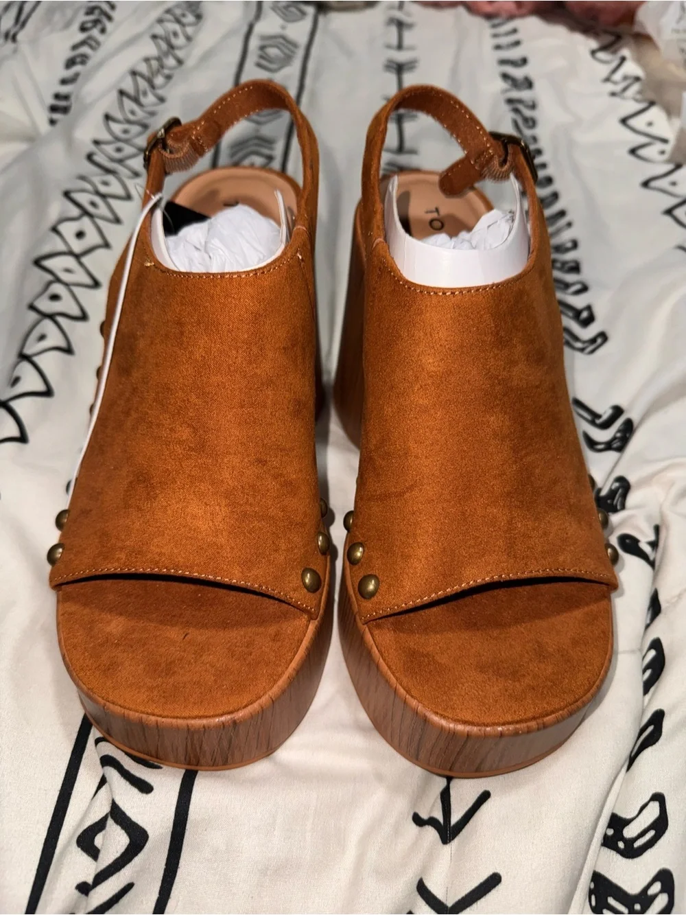 torrid Tan Suede Studded Wood-Platform Slingbacks